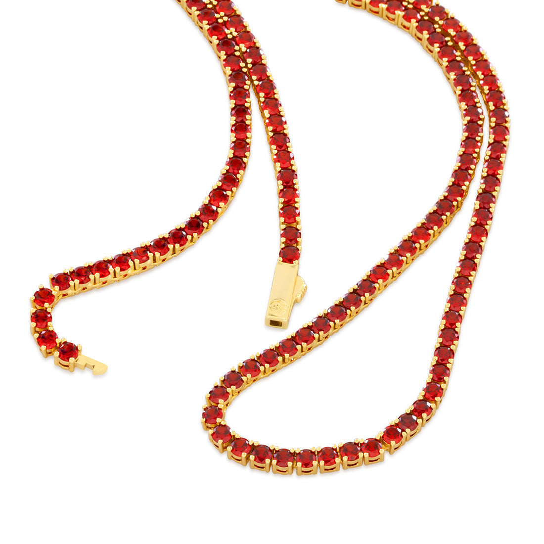 4mm Ruby Tennis Chain  in  Gold Plated / 14K Gold / 22" by King Ice