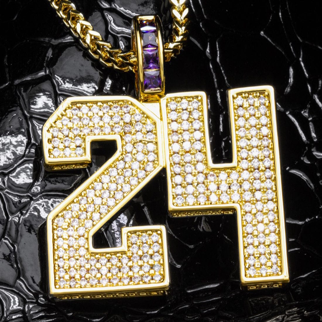 Black Mamba Classic Number 24 Necklace  in  14K Gold / 1.7" by King Ice