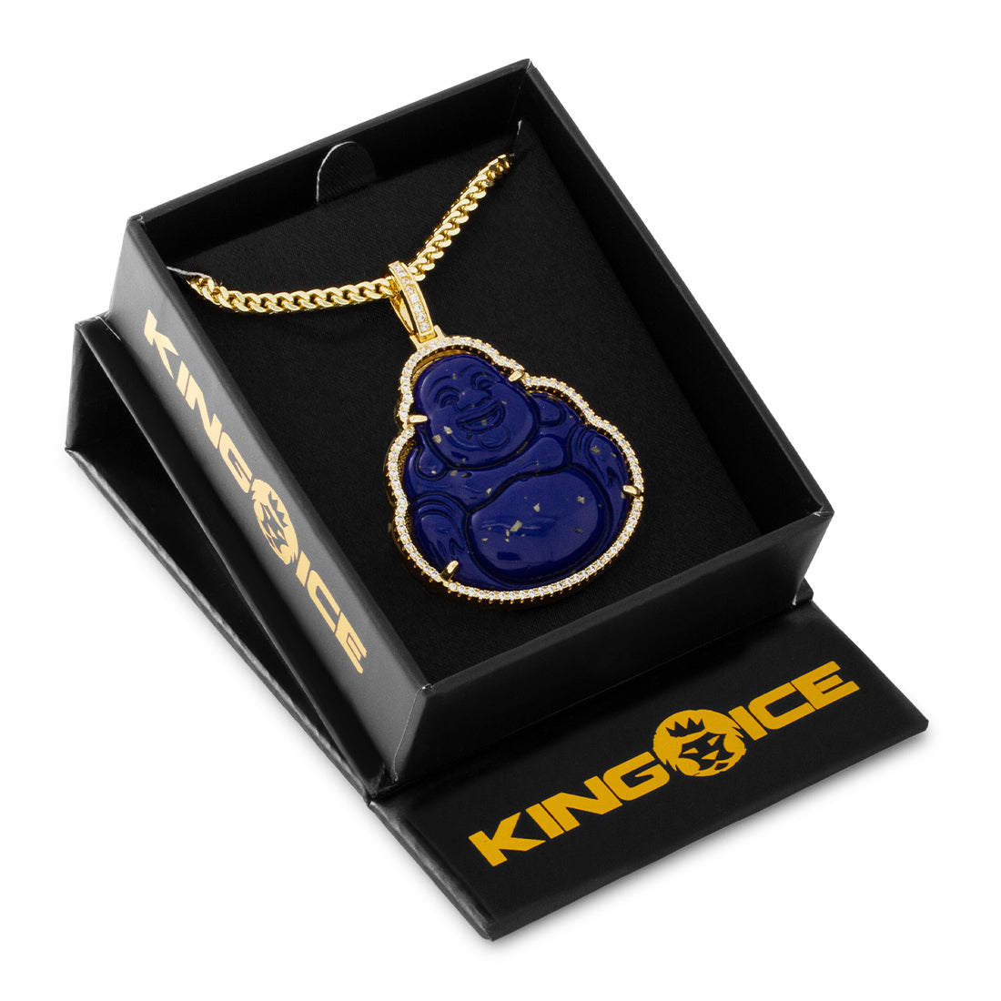 Blue Lapis Buddha Necklace  in  14K Gold / 1.4" by King Ice