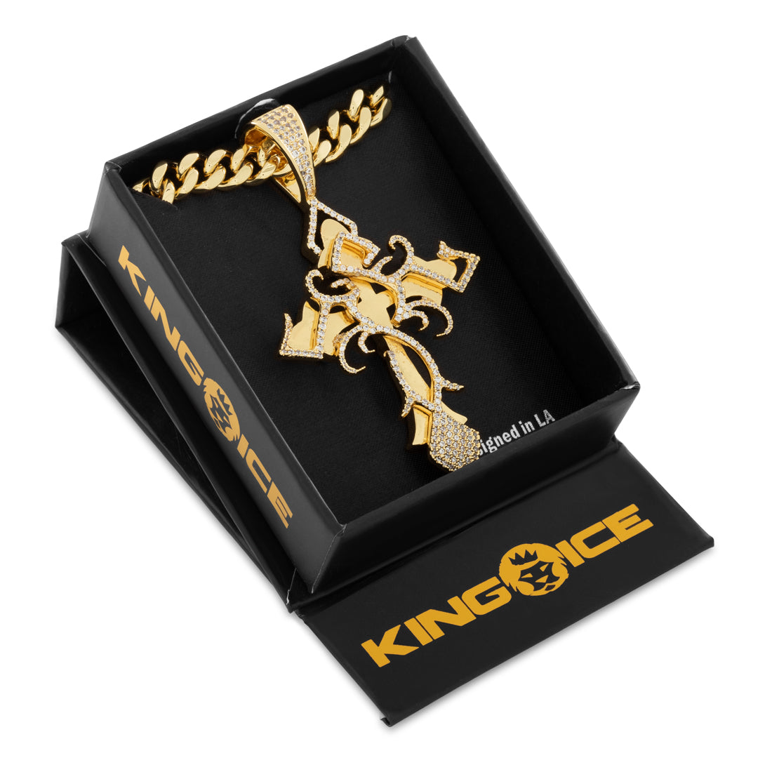 Designed by Mike Zombie - All I Cross is Chainz Necklace  in  Gold Plated / 14K Gold / 3" by King Ice