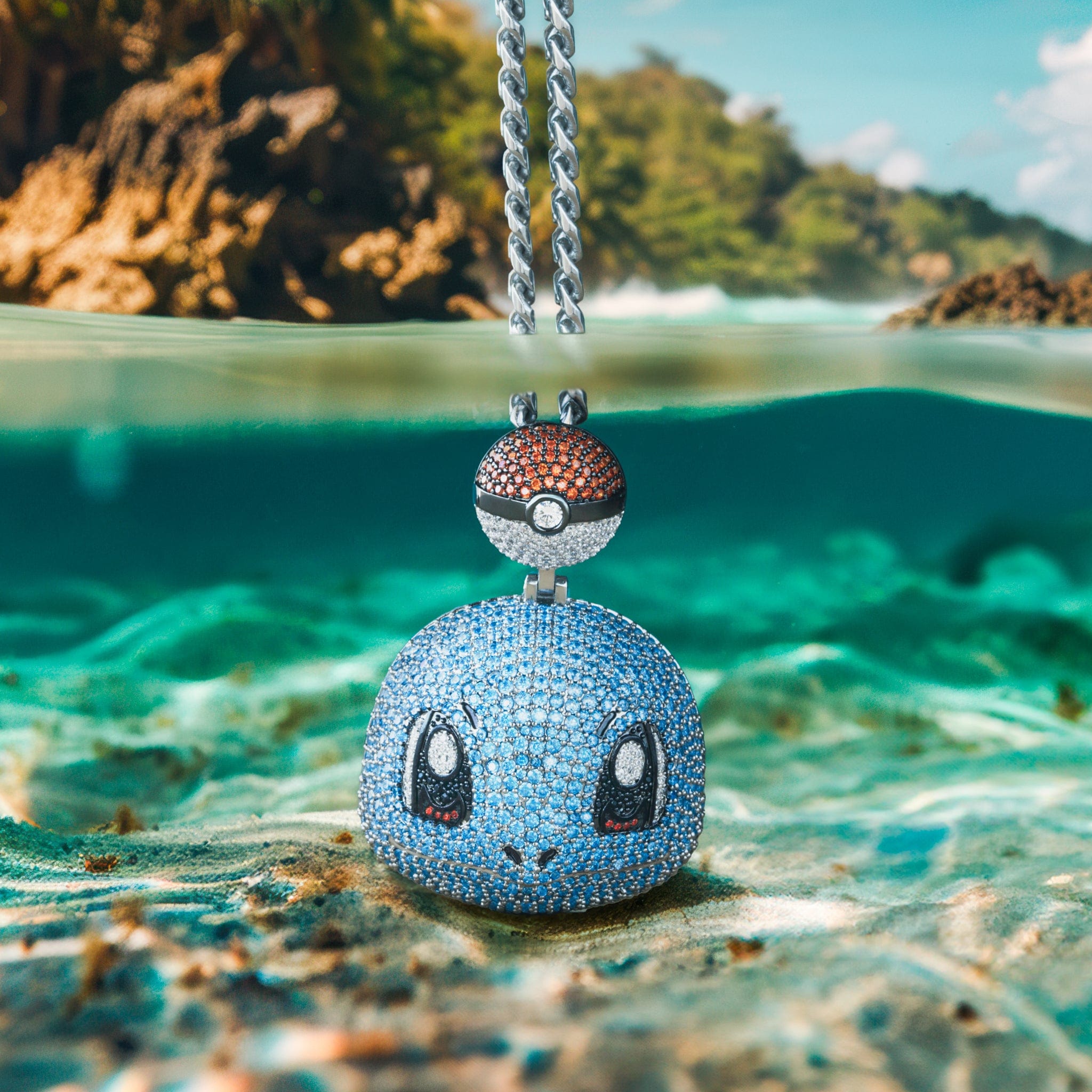 King Ice | Pokémon - Squirtle Necklace  in  White Gold / 2" by King Ice