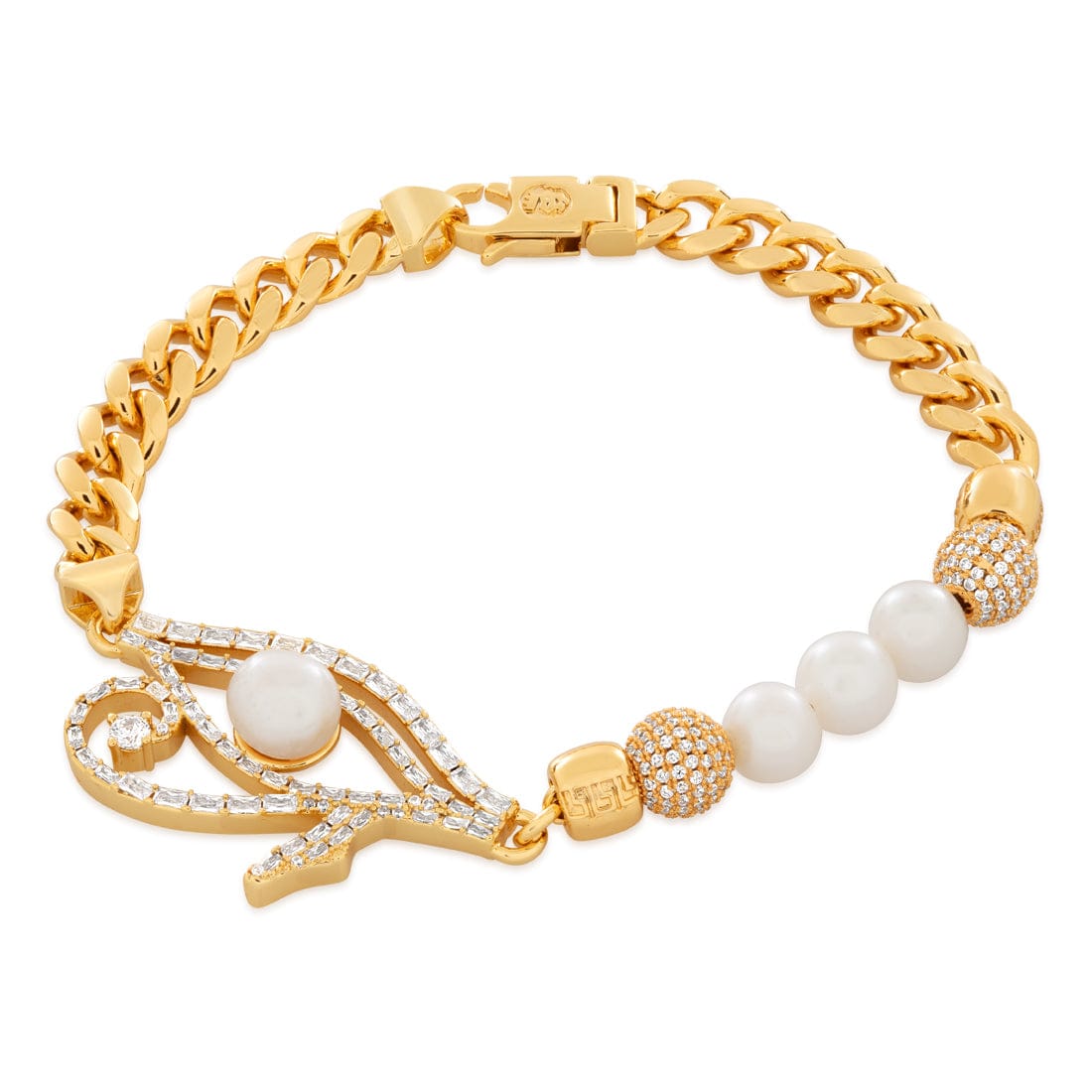 Pearl of Wisdom Eye of Ra Bracelet  in  Gold Plated / 14K Gold / 8" by King Ice