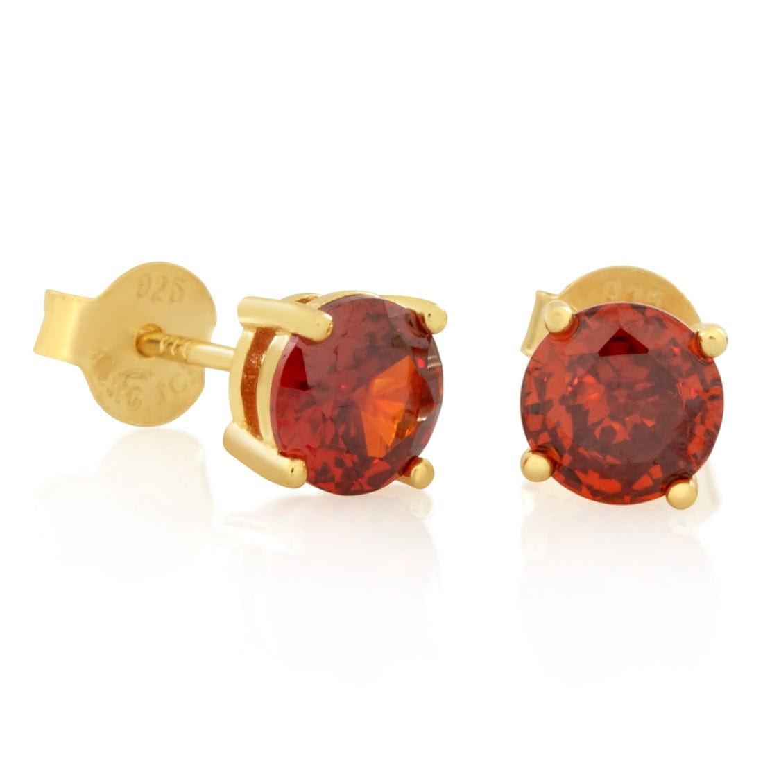 Red Brilliant-Cut Stud Earrings  in  Sterling Silver / 14K Vermeil / 6mm by King Ice