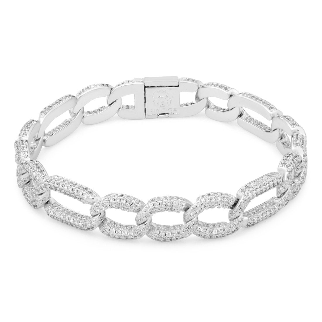 10mm Iced Figaro Bracelet  in  Gold Plated / White Gold / 8" by King Ice