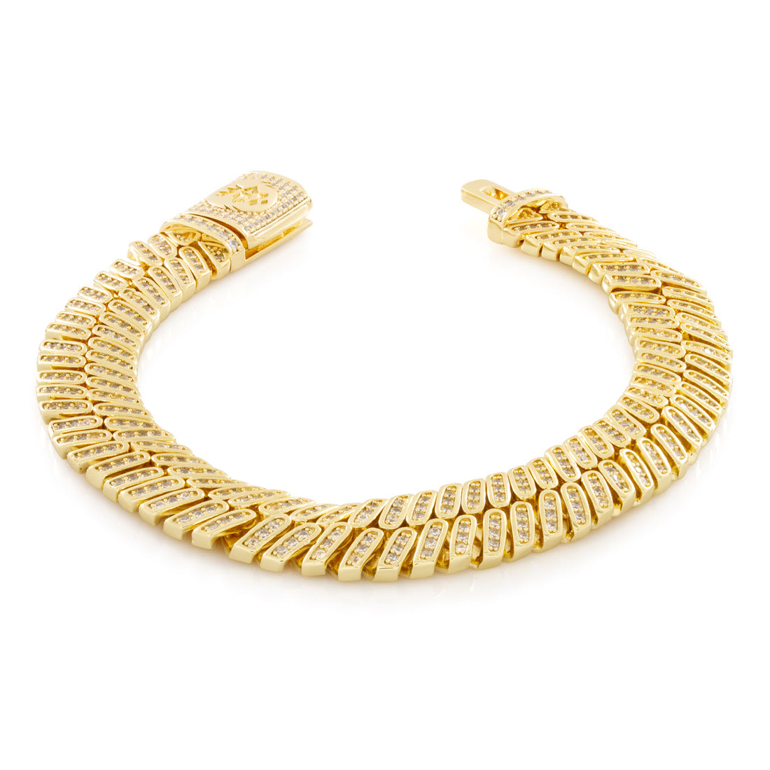 12mm Iced Herringbone Bracelet  in  Gold Plated / 14K Gold / 8" by King Ice