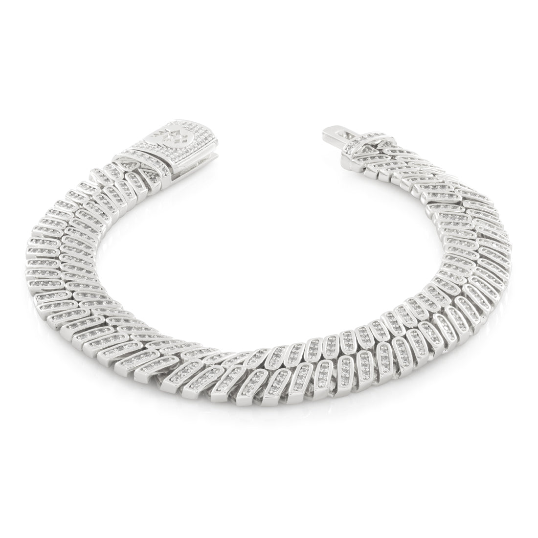 12mm Iced Herringbone Bracelet  in  Gold Plated / White Gold / 8" by King Ice