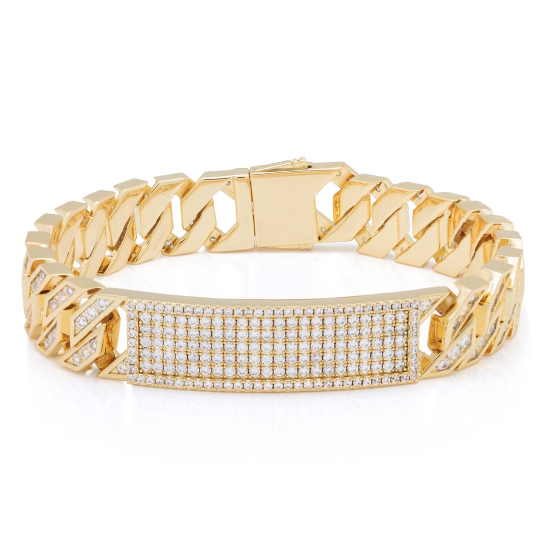 12mm Iced Miami Cuban Link ID Bracelet  in  14K Gold / 8" by King Ice