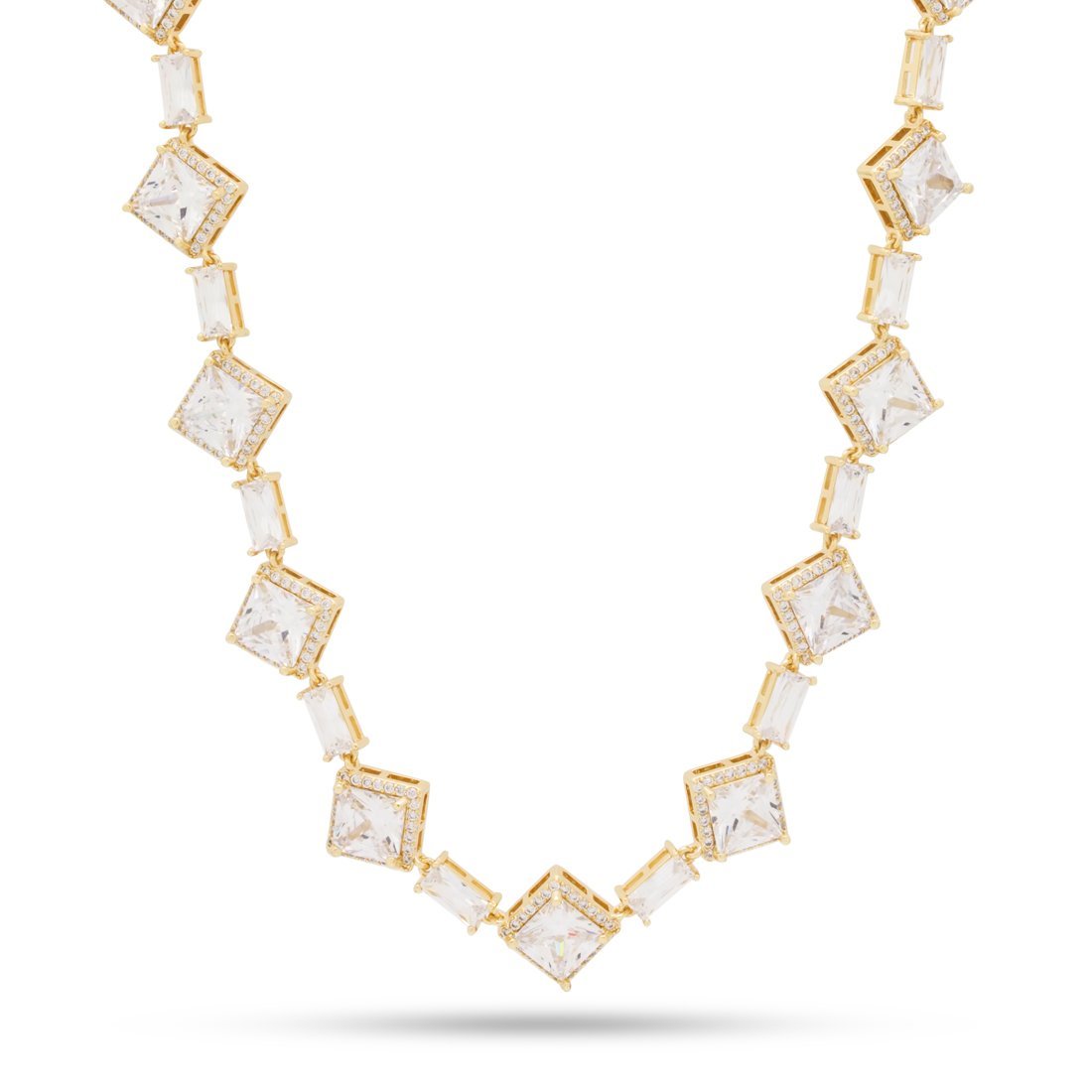 14mm Clustered Princess-Cut Tennis Chain  in  Gold Plated / 14K Gold / 18" by King Ice