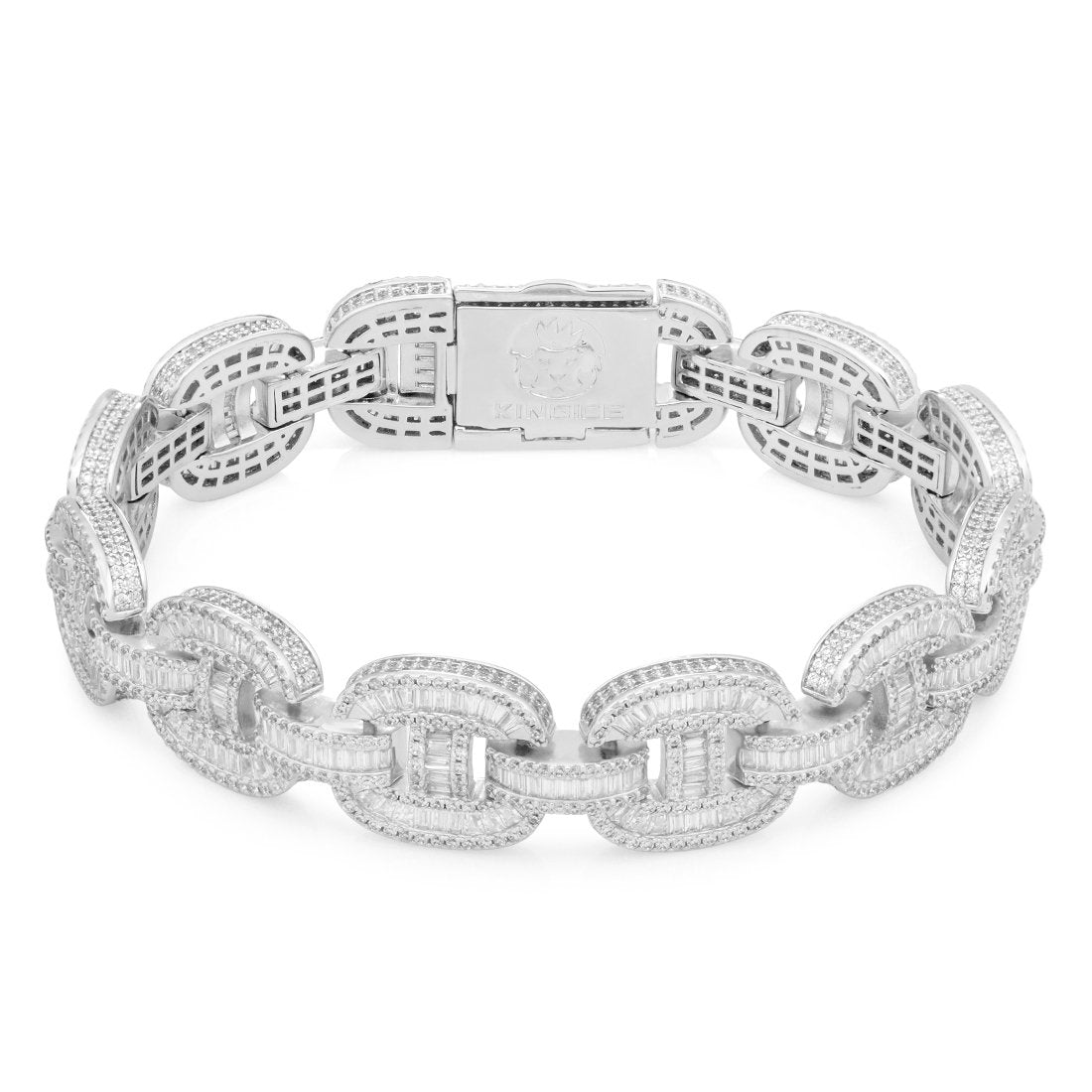 14mm Iced Baguette-Cut G-Link Bracelet  in  Gold Plated / White Gold / 8" by King Ice