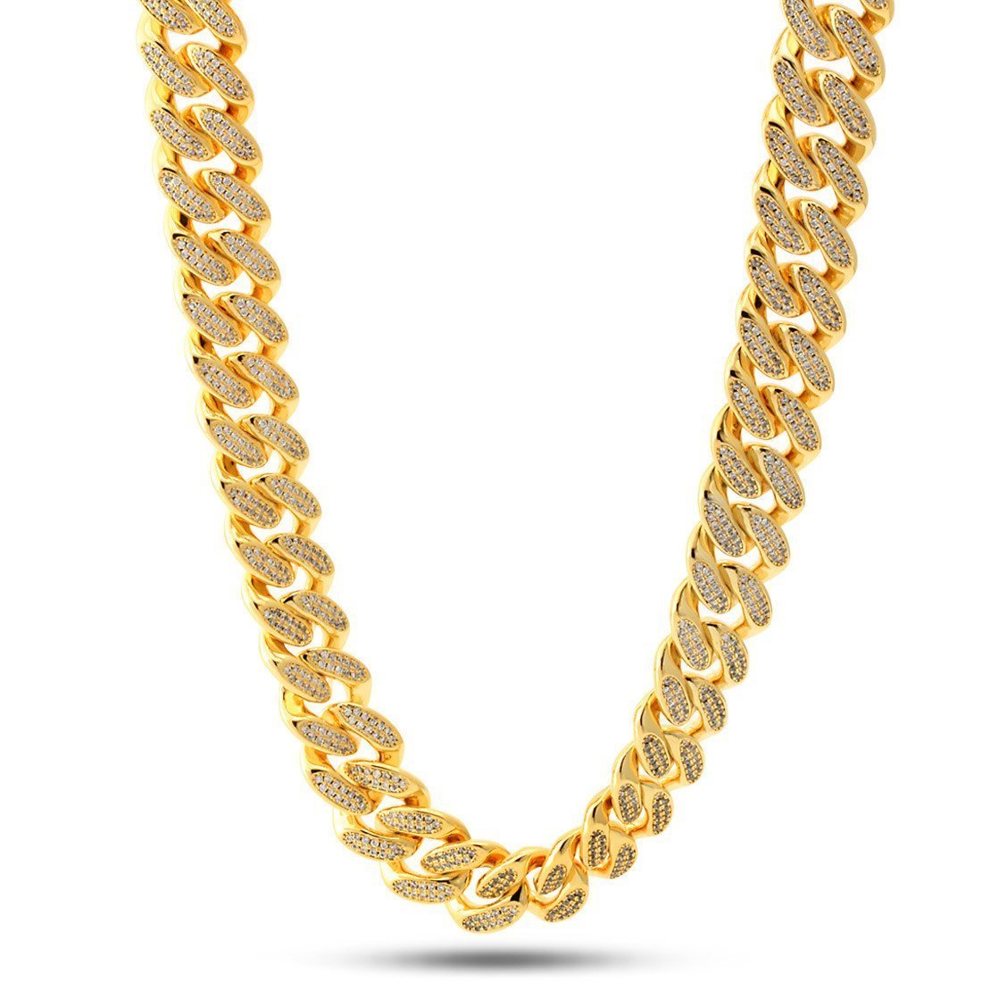 15mm Classic Iced Miami Cuban Link Chain  in  Gold Plated / 14K Gold / 18" by King Ice