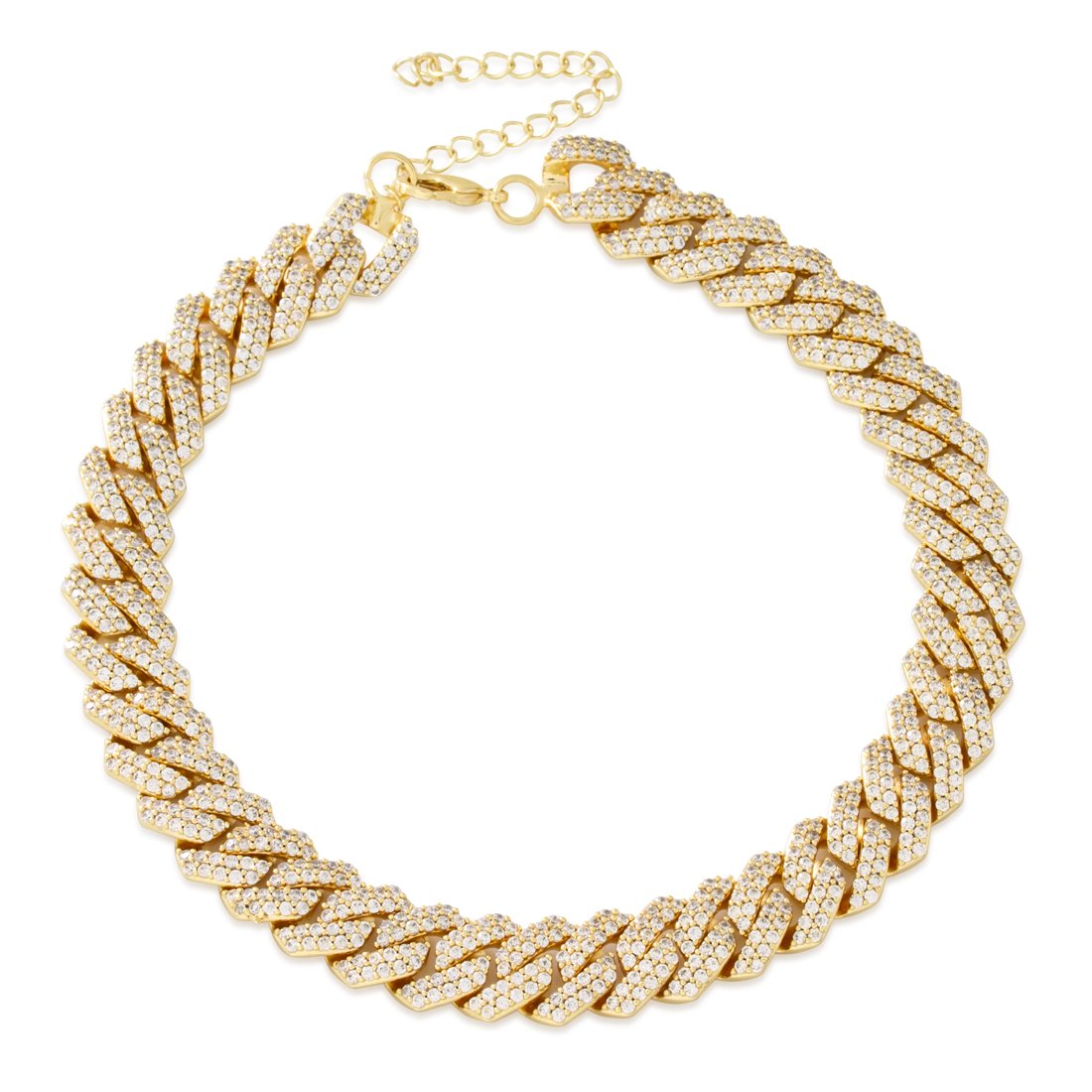 15mm Iced Diamond-Cut Miami Cuban Link Choker Chain  in  Gold Plated / 14K Gold / Adjustable by King Ice