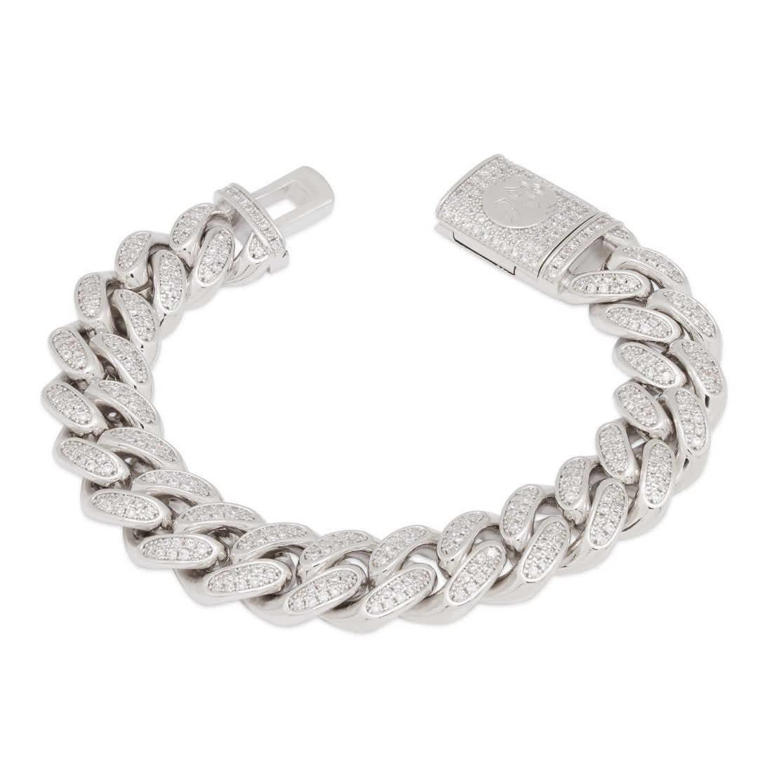 15mm Iced Miami Cuban Link Bracelet  in  White Gold / 7" by King Ice