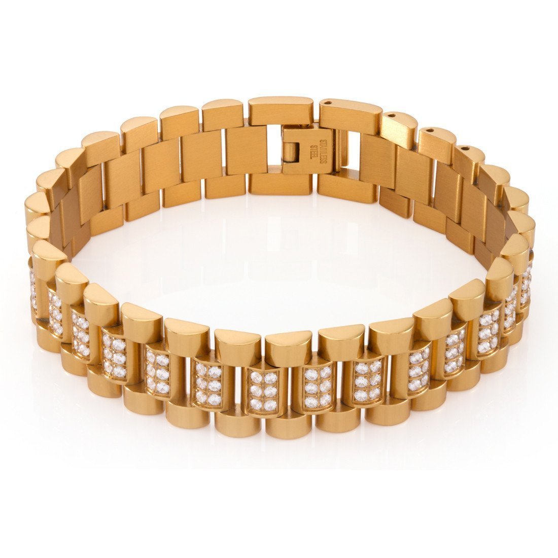 15mm Iced Rollie Link Bracelet  in  14K Gold / 8.5" by King Ice