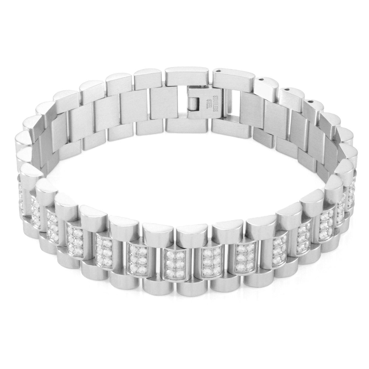 15mm Iced Rollie Link Bracelet  in  White Gold / 8.5" by King Ice