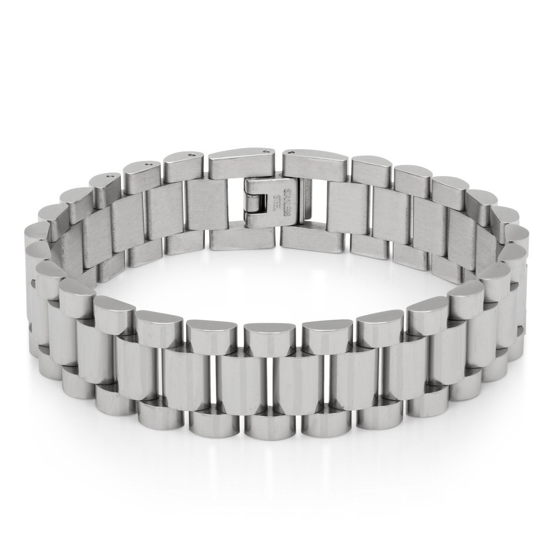 15mm Rollie Link Bracelet  in  White Gold / 8" by King Ice