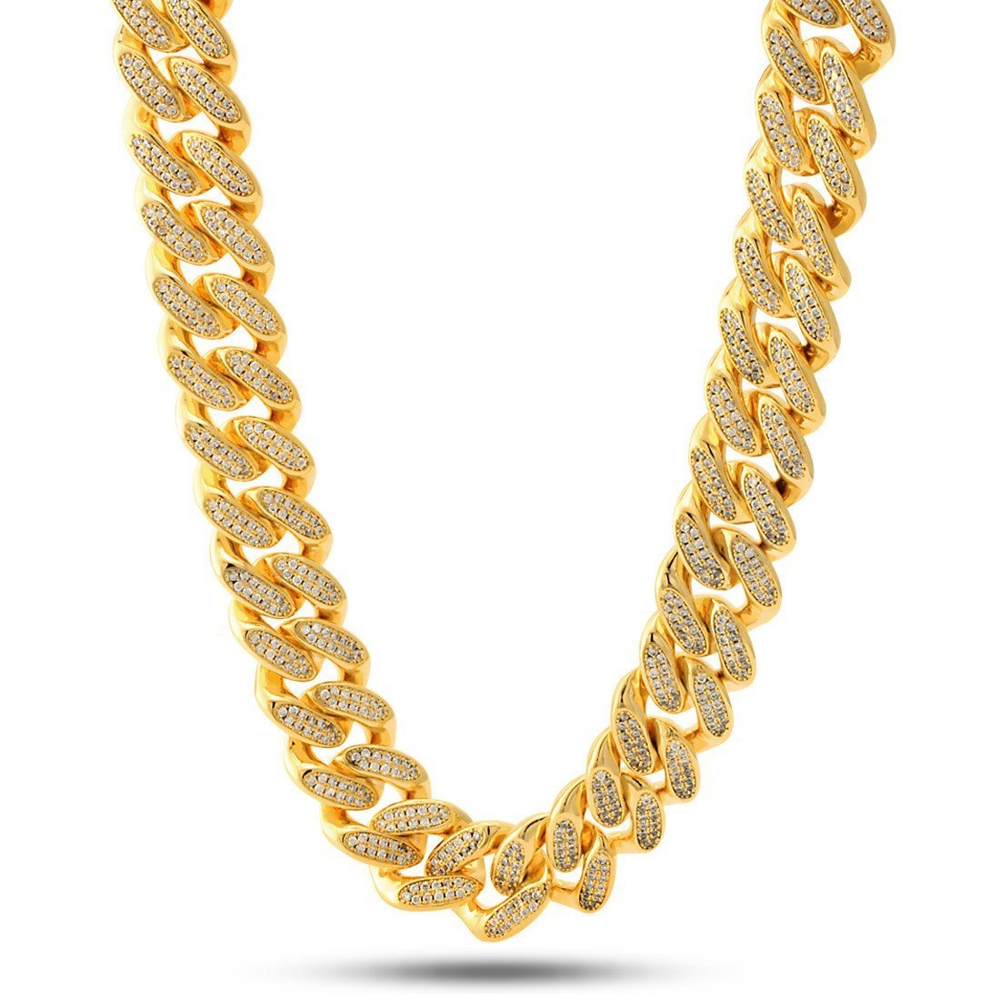 18mm Classic Iced Miami Cuban Link Chain  in  Gold Plated / 14K Gold / 18" by King Ice