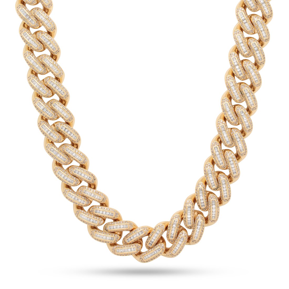 18mm Iced Baguette Miami Cuban Link Chain  in  Gold Plated / 14K Gold / 18" by King Ice