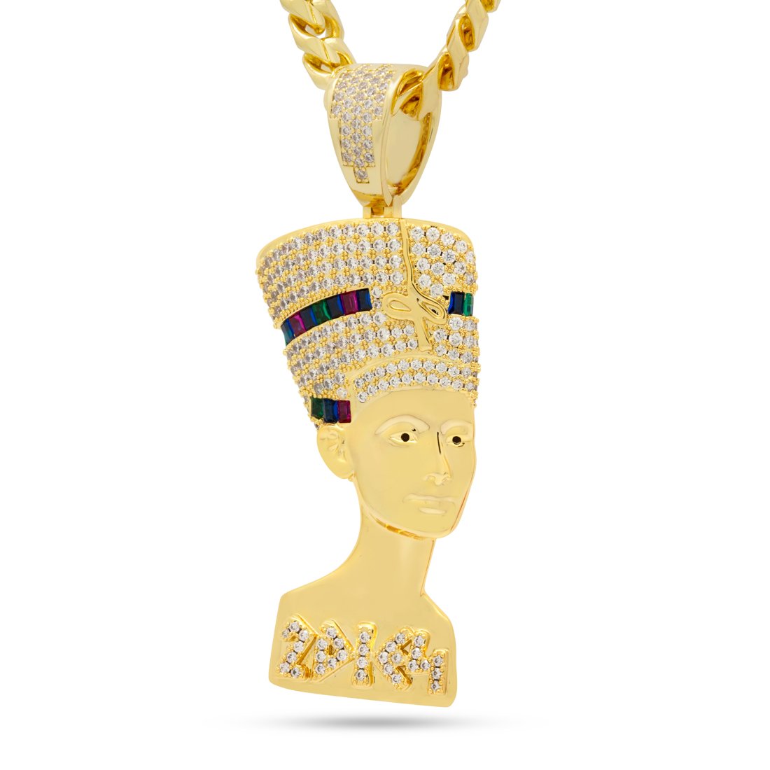 3D Boss Nefertiti Necklace  in  14K Gold / 3.1" by King Ice