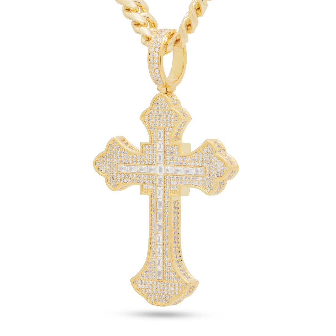 Fleur de Lis Cross Necklace  in  14K Gold / 3" by King Ice