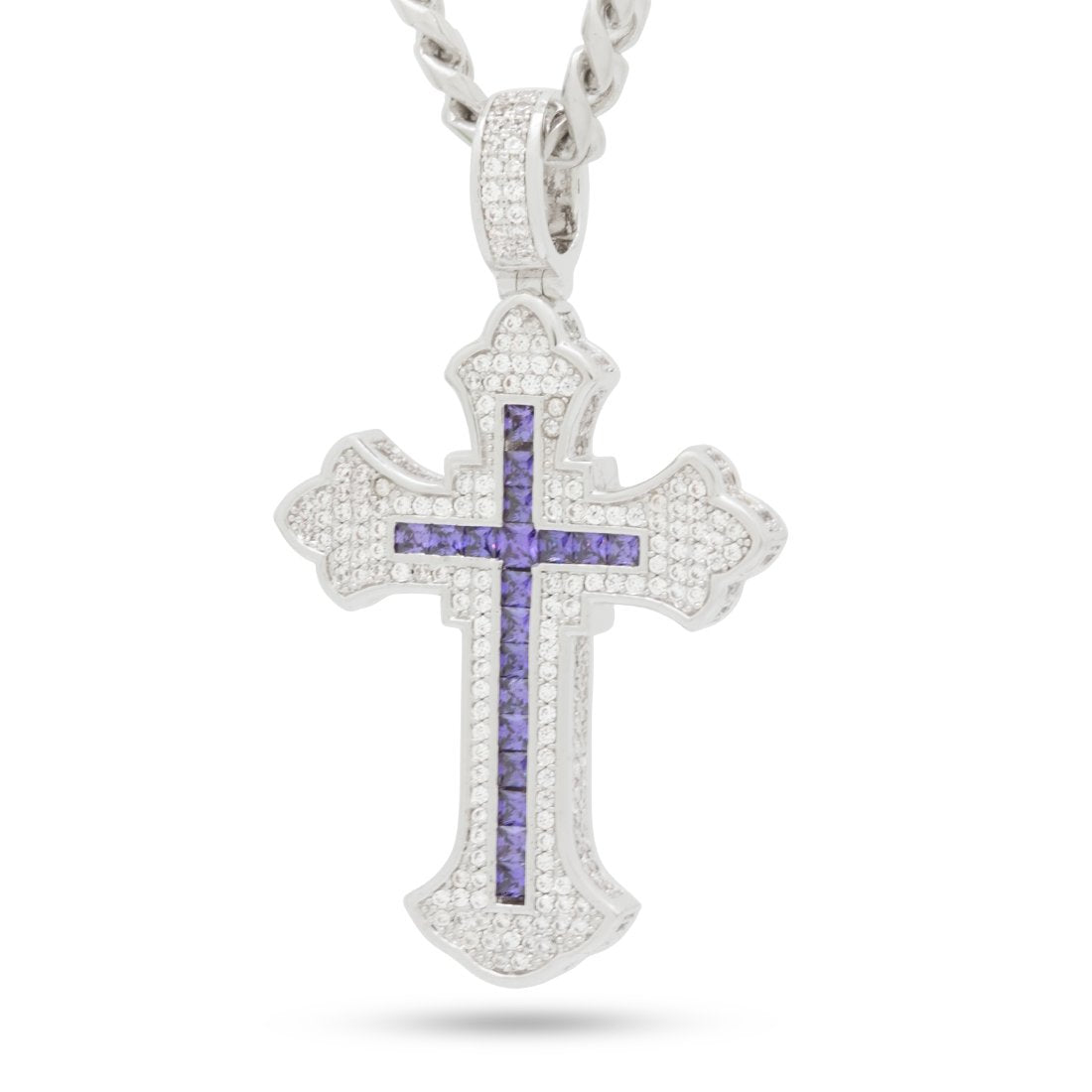 Fleur de Lis Cross Necklace  in  White Gold / 2" by King Ice