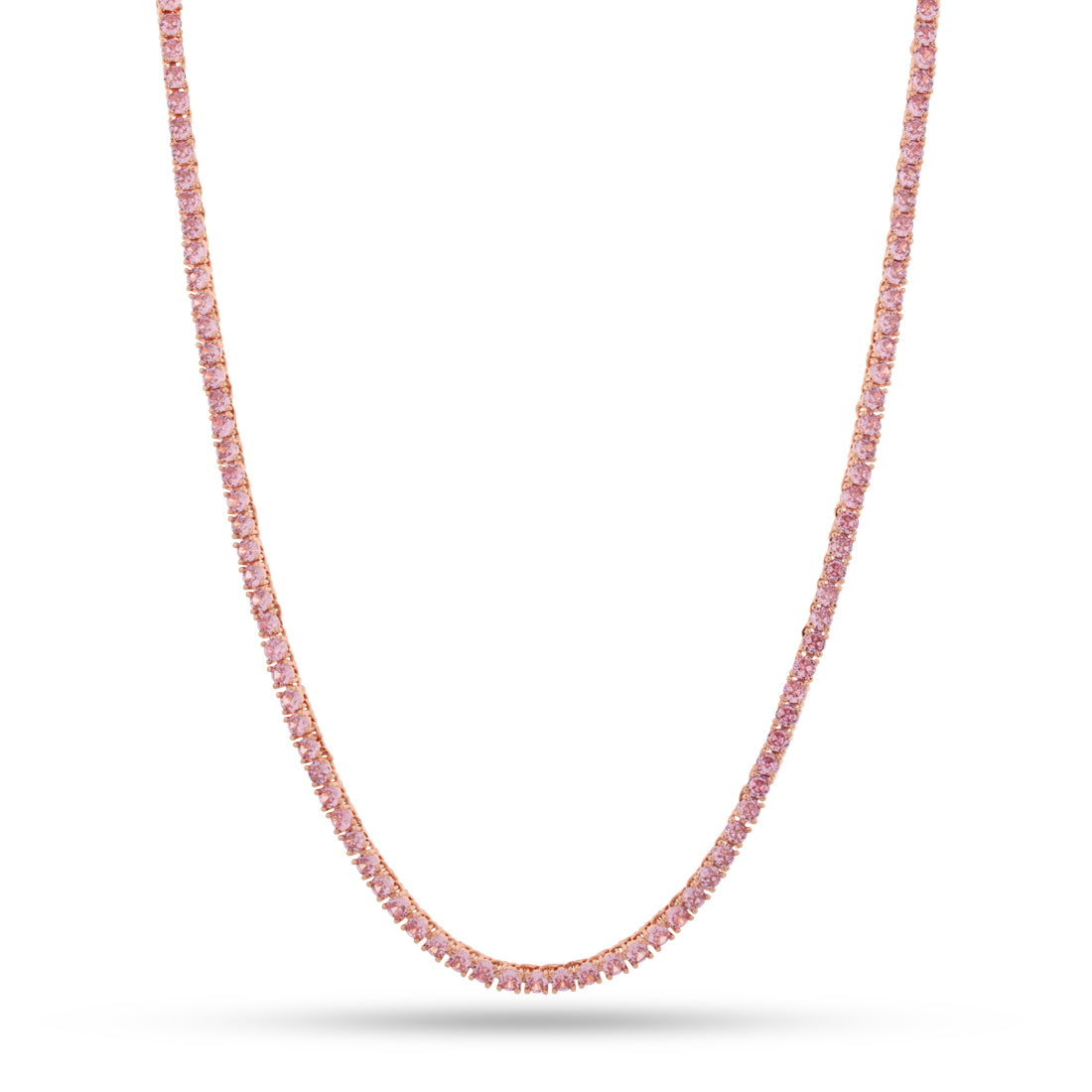 3mm Pink Tennis Chain  in  Gold Plated / Rose Gold / 18" by King Ice