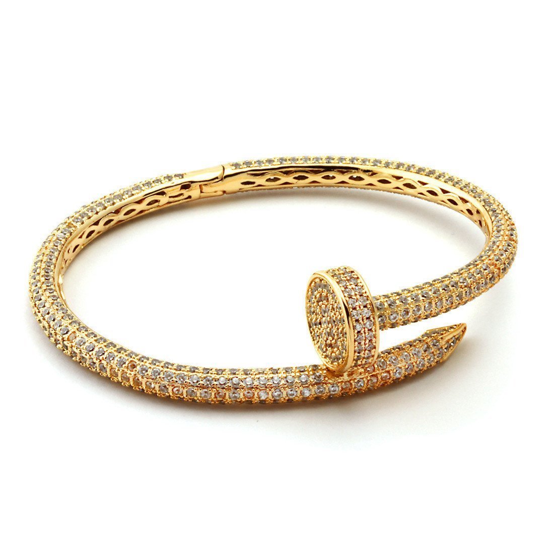 5mm Iced Studded Nail Bangle Bracelet  in  14K Gold / 8.5" by King Ice