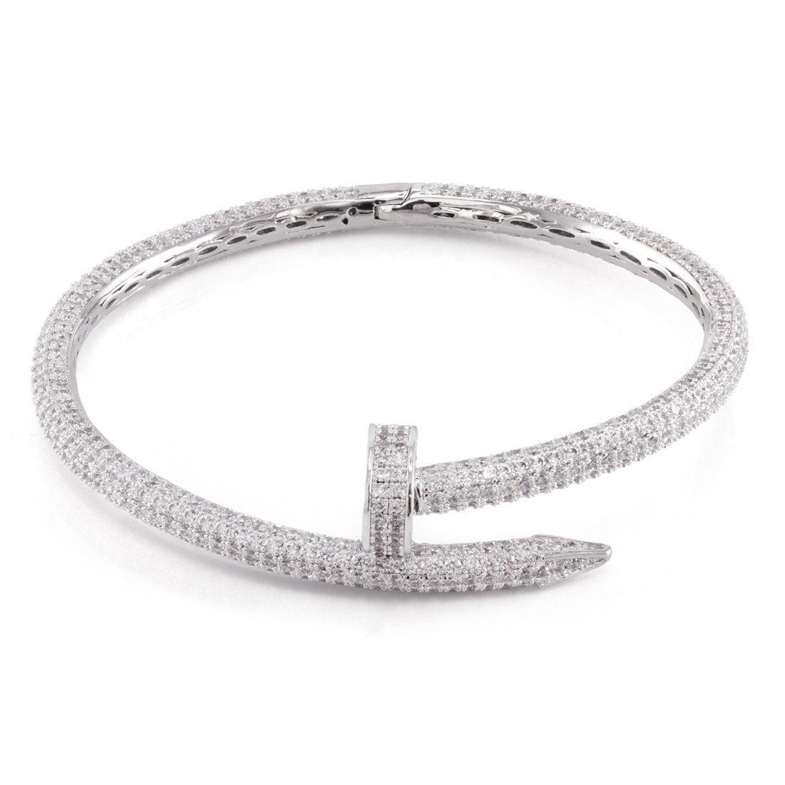 5mm Iced Studded Nail Bangle Bracelet  in  White Gold / 8.5" by King Ice