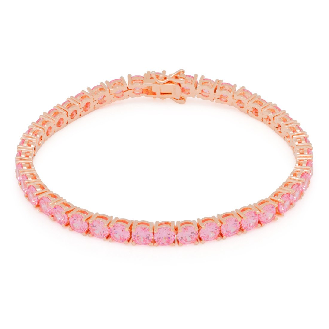 5mm Pink Tennis Bracelet  in  Gold Plated / Rose Gold / 8" by King Ice