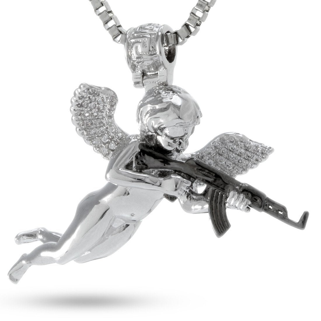 Archangel of Reprisal Necklace  in  White Gold / 1.6" by King Ice