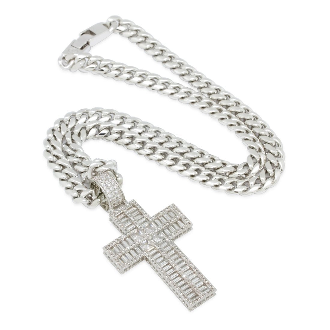 Baguette Cut Cross Necklace  in  by King Ice