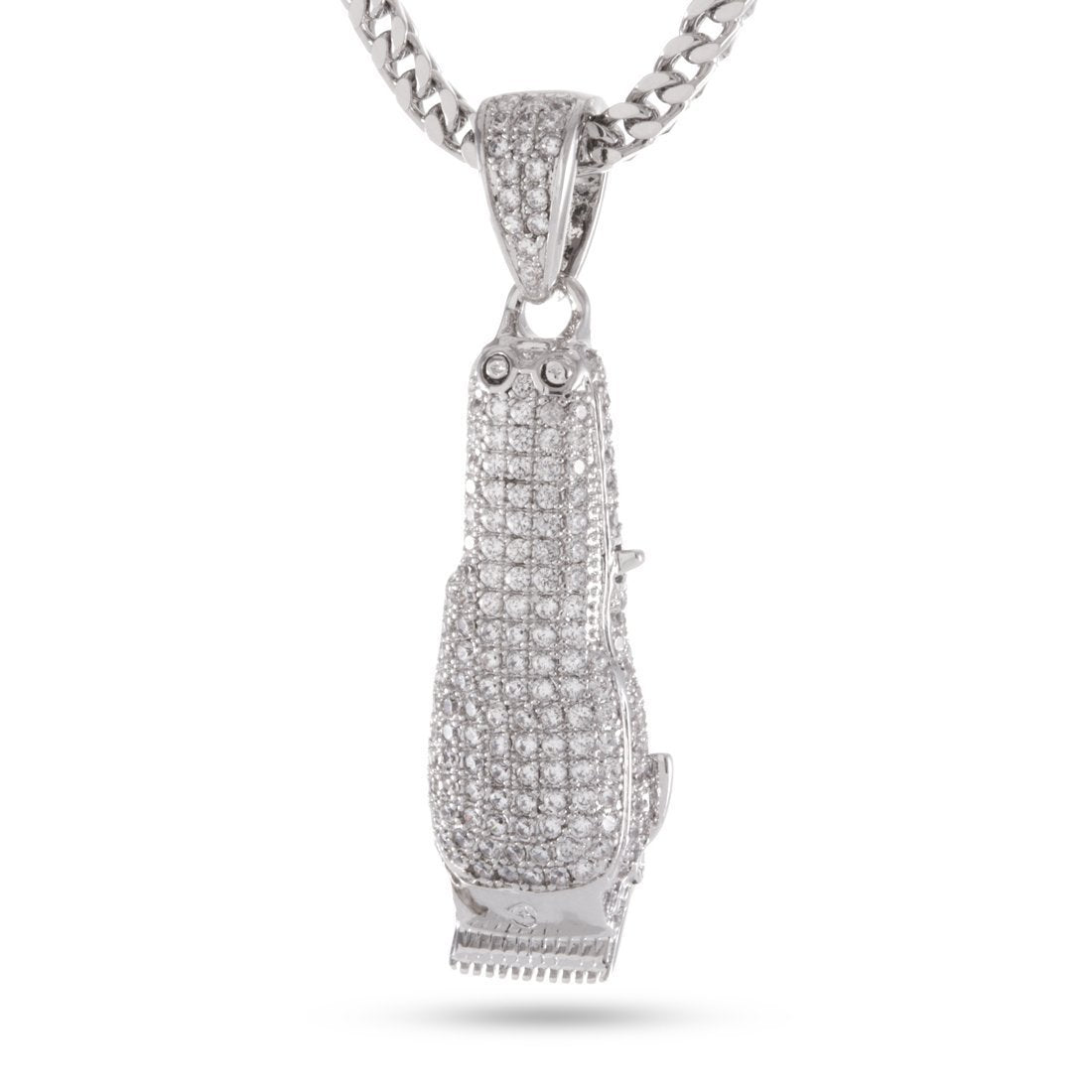 Barber Shop Clippers Necklace  in  White Gold / 1.6" by King Ice