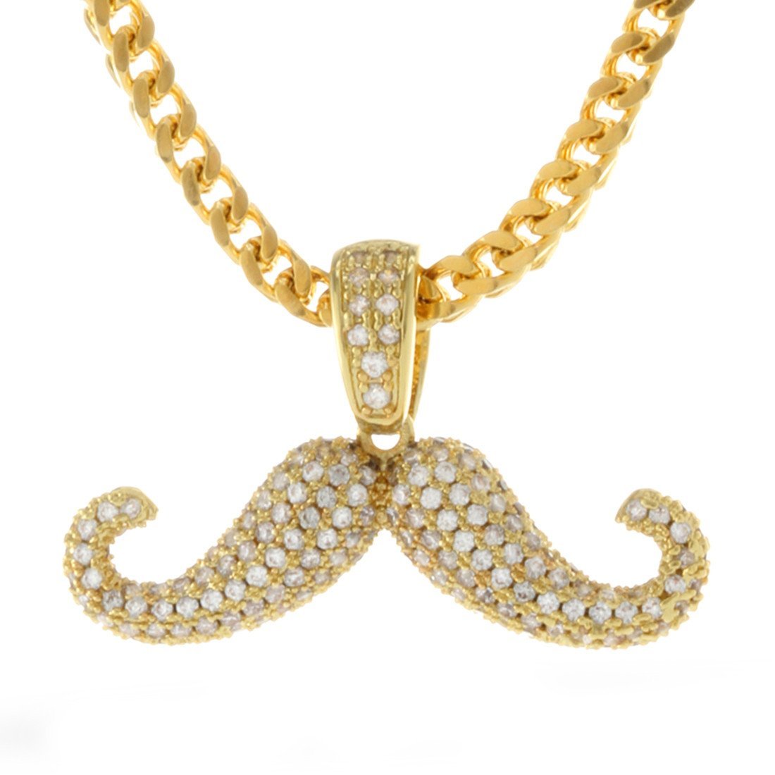 Barber Shop Mustache Necklace  in  14K Gold / 1.1" by King Ice