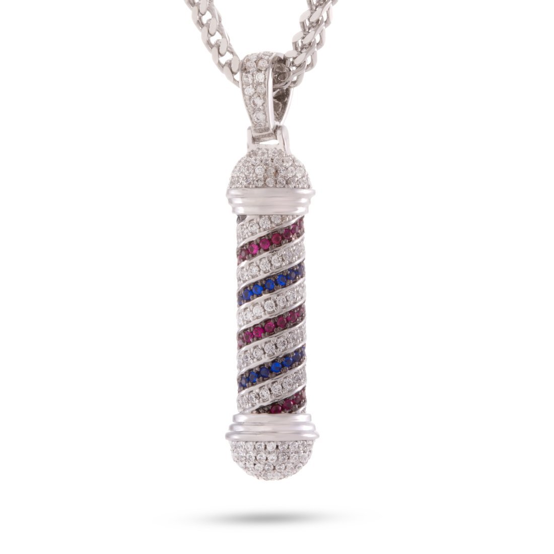 Barber Shop Pole Necklace  in  White Gold / 1.7" by King Ice