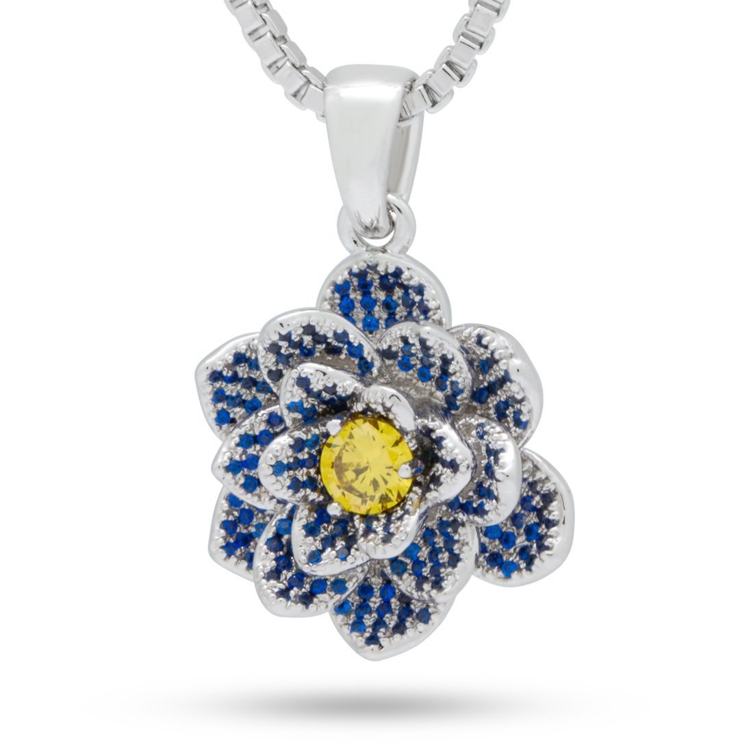 Blue Lotus of Wisdom Necklace  in  White Gold / 1" by King Ice