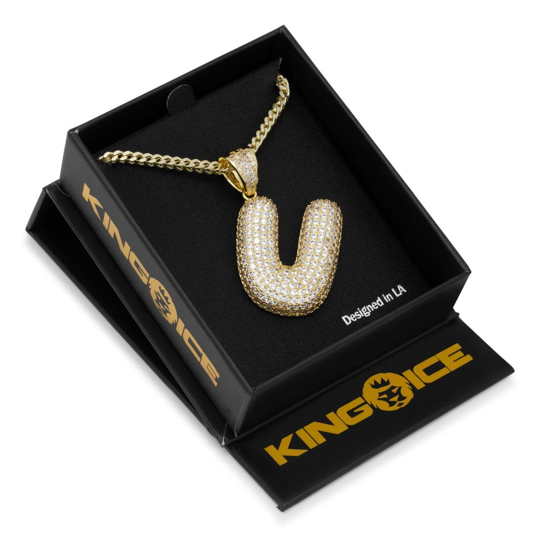 Bubble Letter U Necklace  in  14K Gold / 1.7" by King Ice