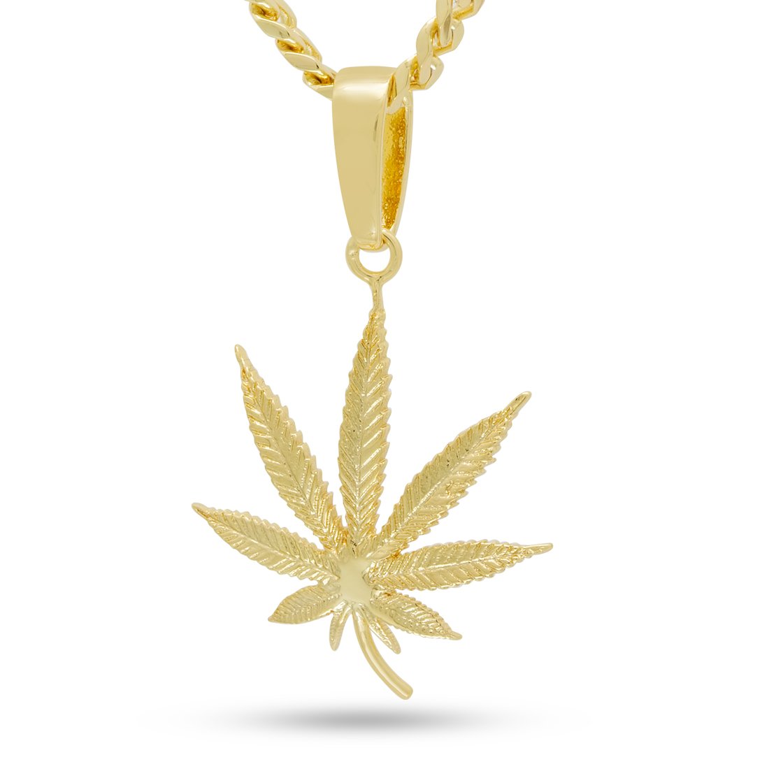 Cannabis Leaf Necklace  in  14K Gold / 1.5" by King Ice