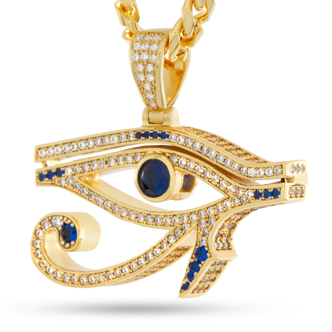 Cerulean Eye of Ra Necklace  in  14K Gold / 1.4" by King Ice