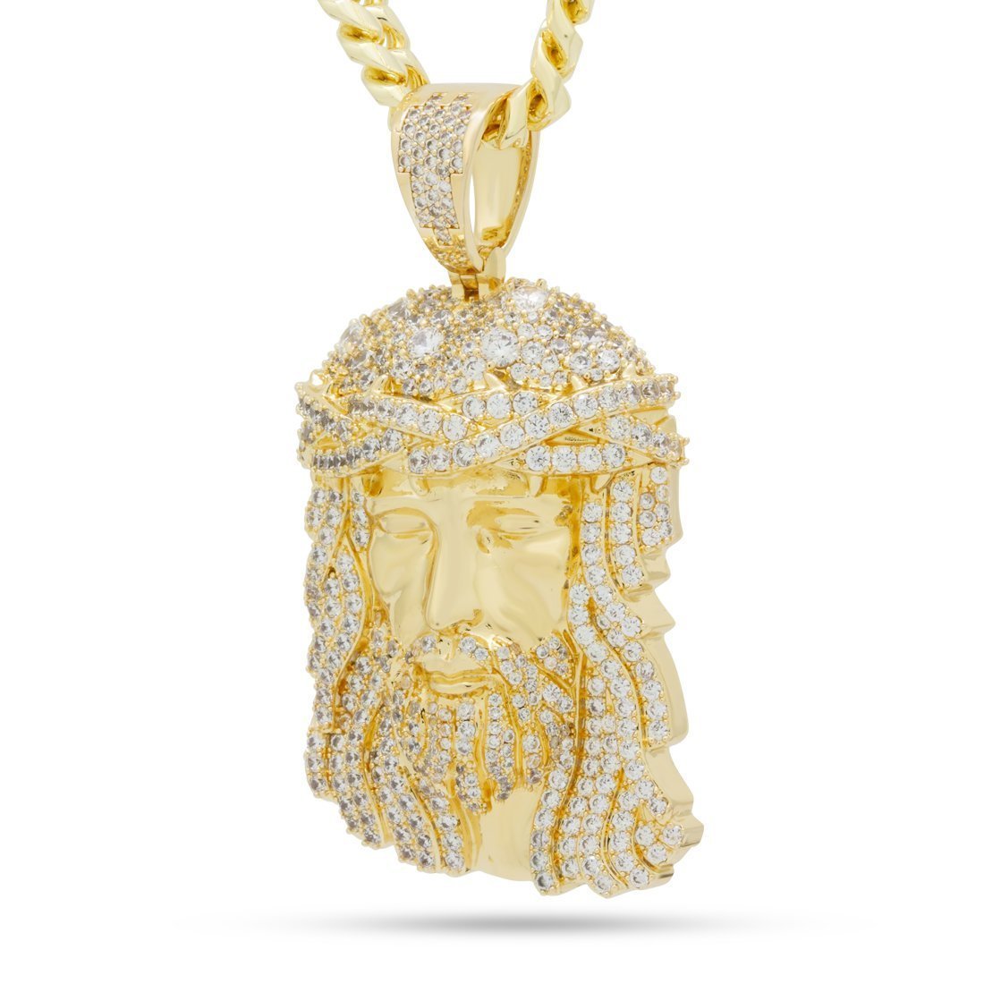 Christ Head Necklace  in  14K Gold / 3.1" by King Ice