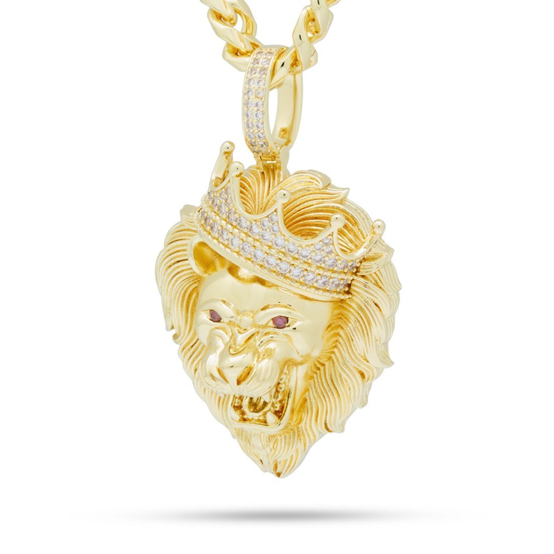 Classic Roaring Lion Necklace  in  14K Gold / 2.5" by King Ice