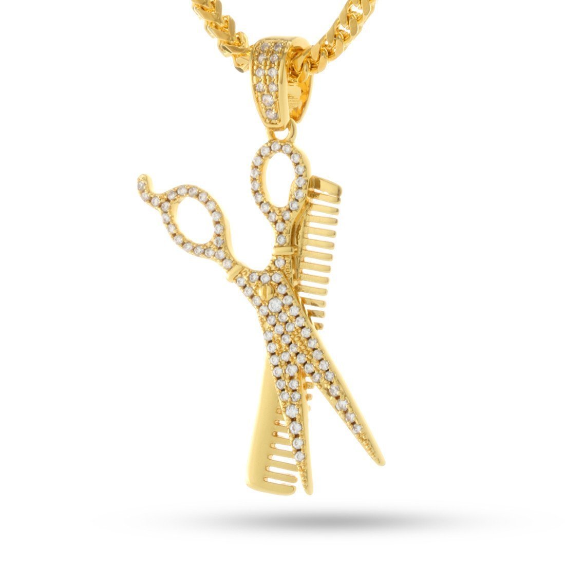 Comb and Scissors Necklace  in  14K Gold / 1.7" by King Ice