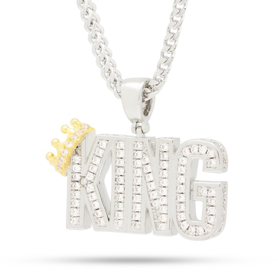 Crowned King Necklace  in  White Gold / 1.2" by King Ice