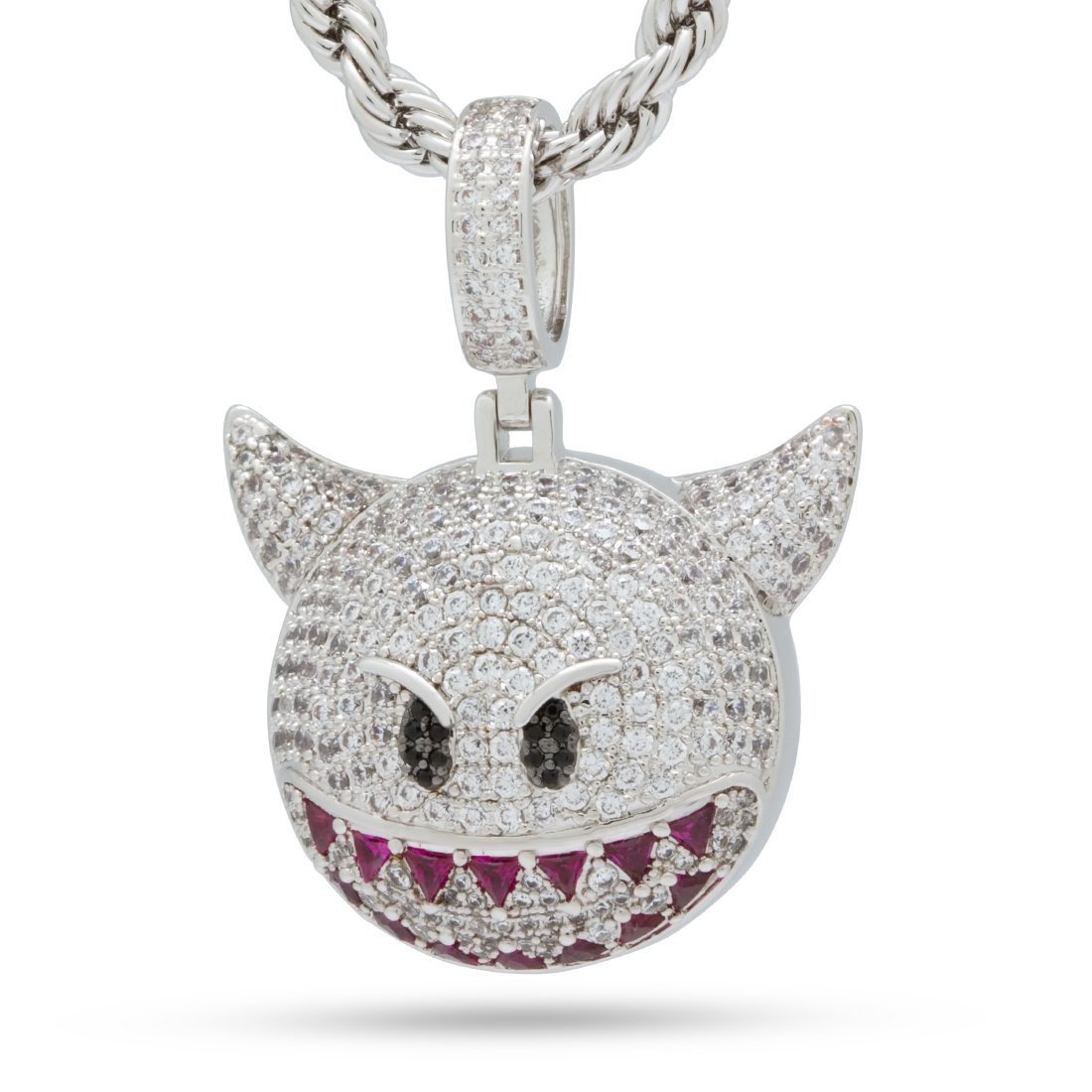 Devil Emoji Necklace  in  White Gold / 1.6" by King Ice