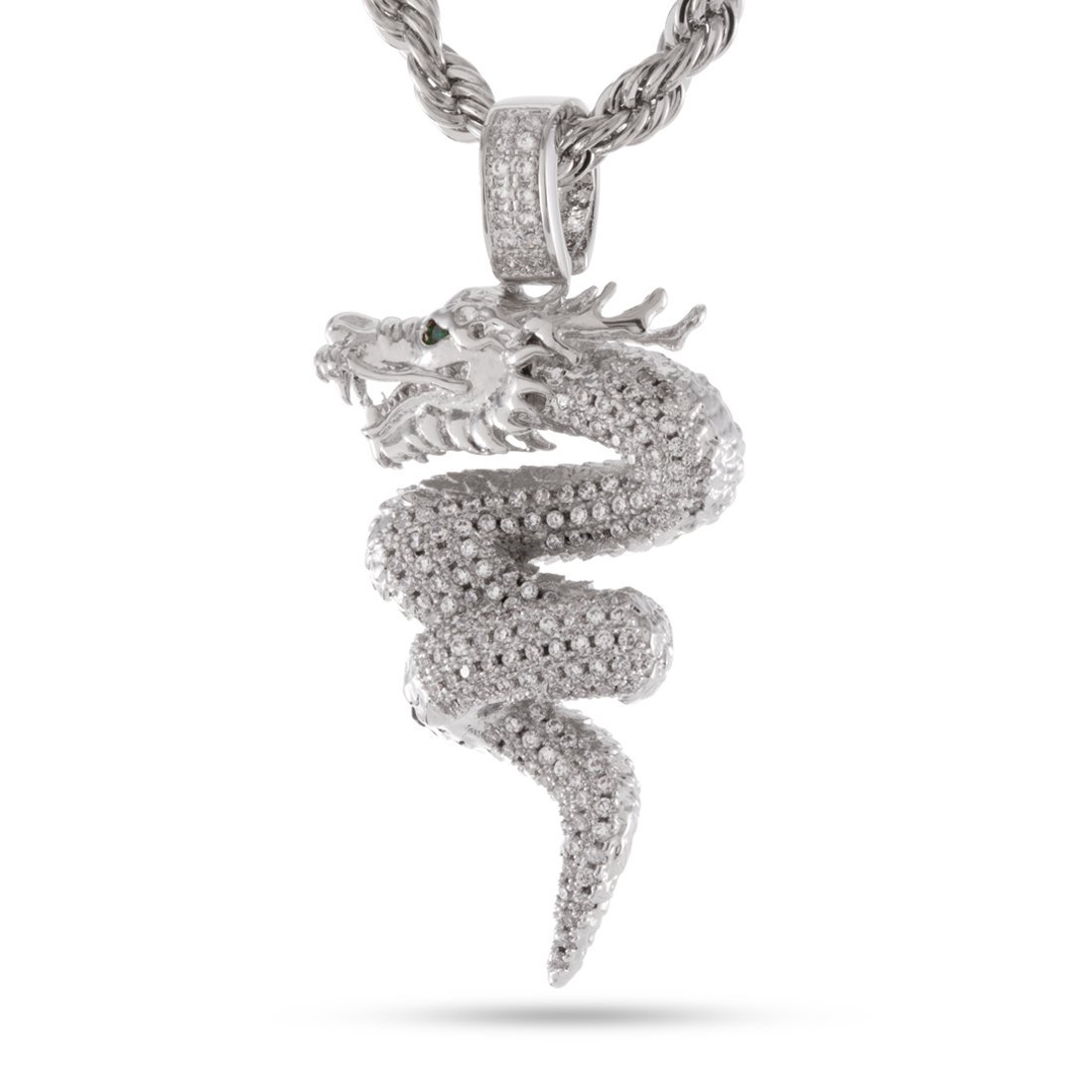 Double Dragon Necklace  in  White Gold / 1.9" by King Ice