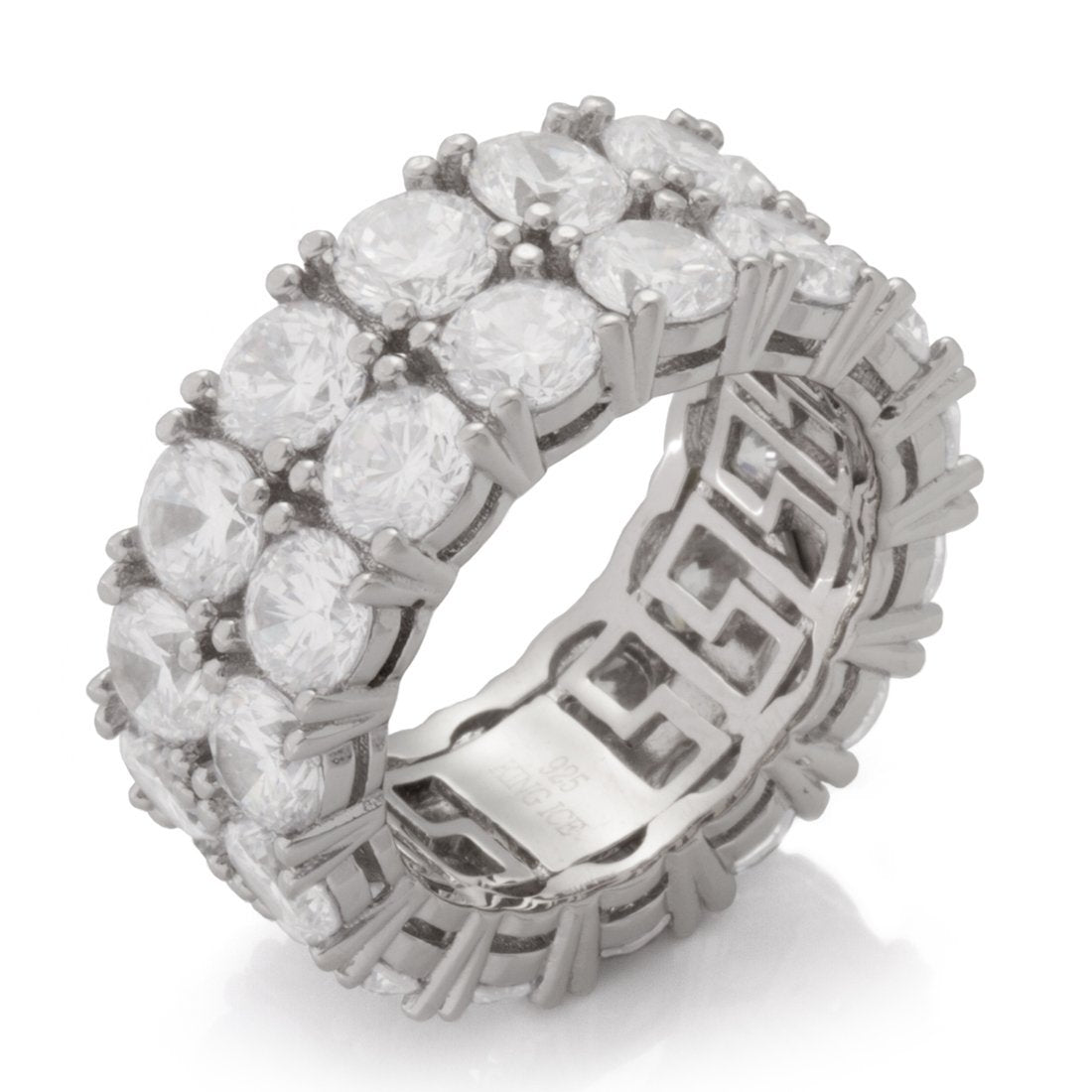 Double-Row Brilliant-Cut Ring  in  Sterling Silver / White Gold / 7 by King Ice