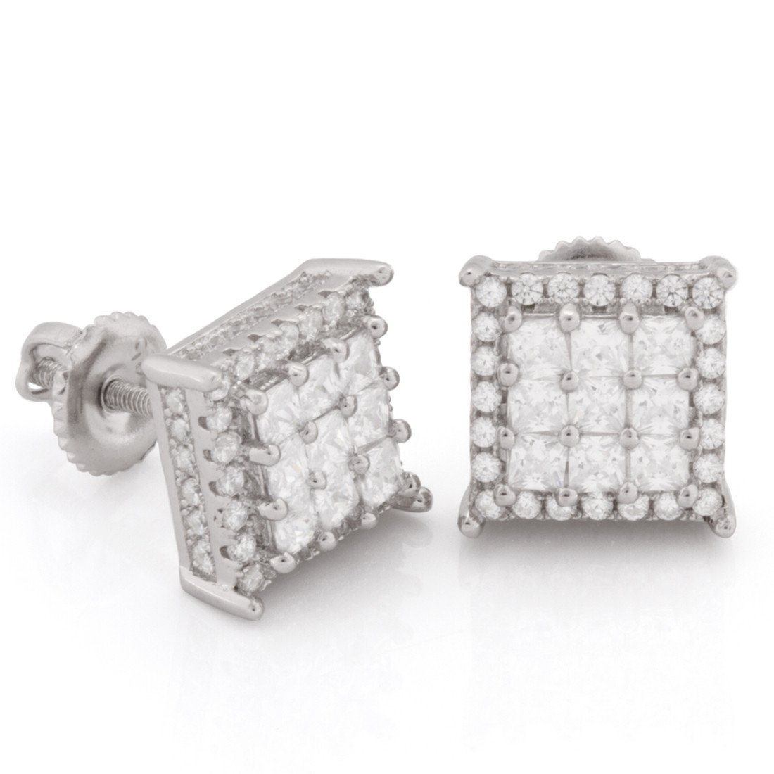 Double-Row Stud Earrings  in  Sterling Silver / White Gold / 10mm by King Ice