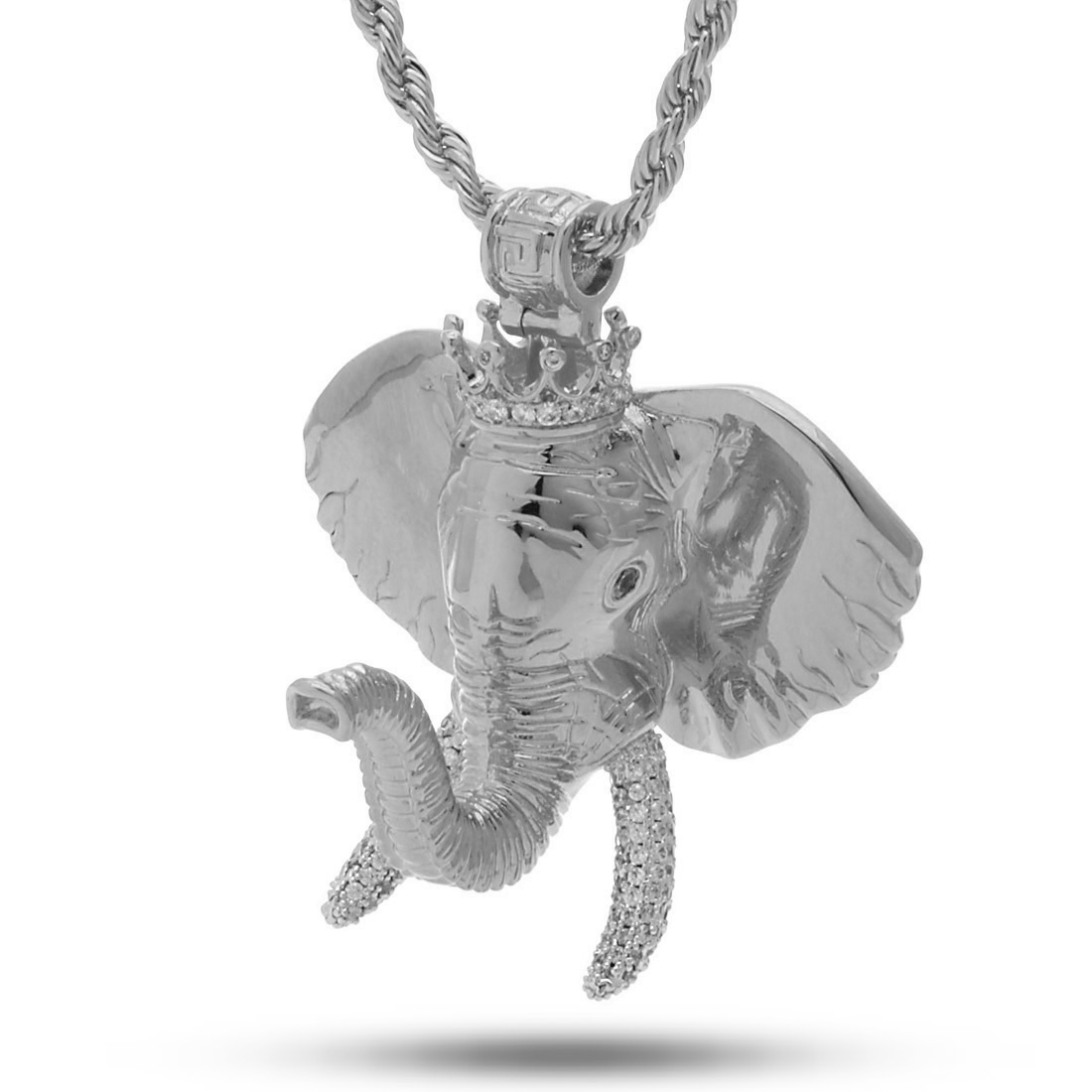 Elephant Necklace  in  White Gold / 2.3" by King Ice