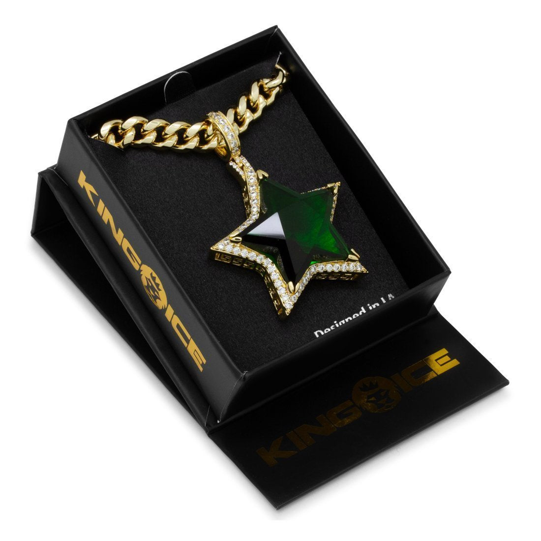 Emerald Star Necklace  in  14K Gold / 2.2" by King Ice