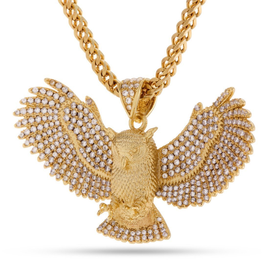 Great Horned Owl Necklace  in  14K Gold / 1.2" by King Ice