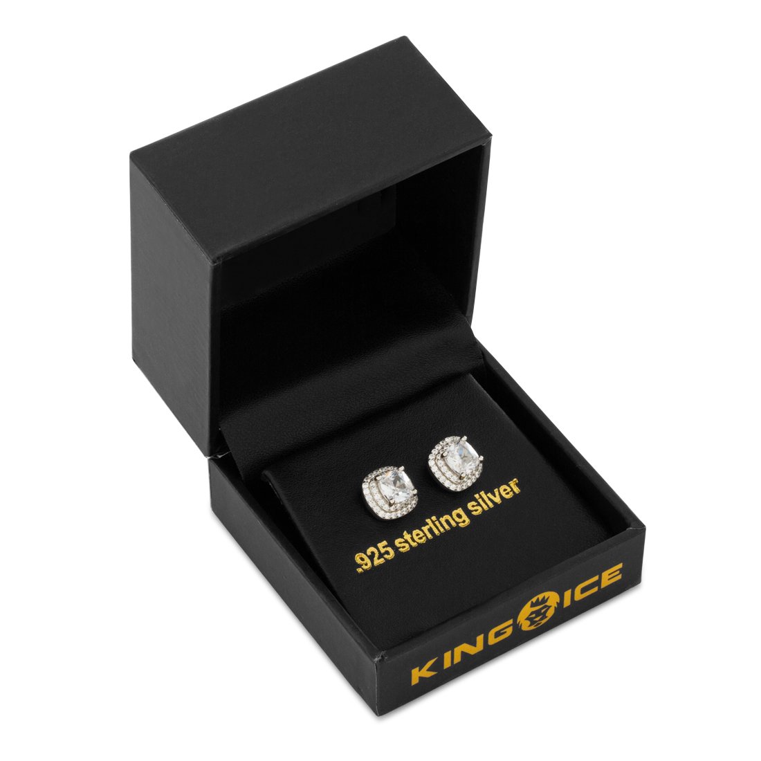 Halo Cushion-Cut Stud Earrings  in  by King Ice