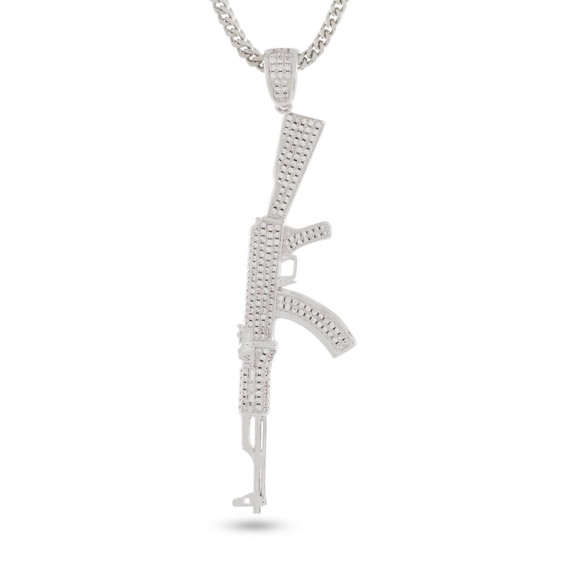 Iced AK-47 Necklace  in  White Gold / 3.4" by King Ice